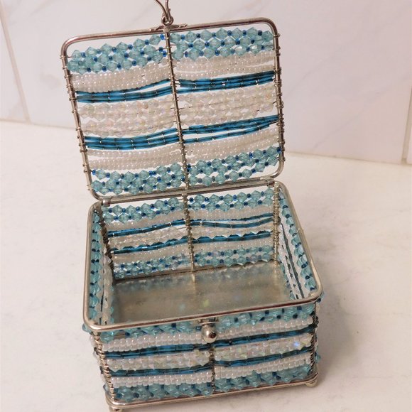 Beaded Blue and White Jewelry Box - Picture 2 of 4